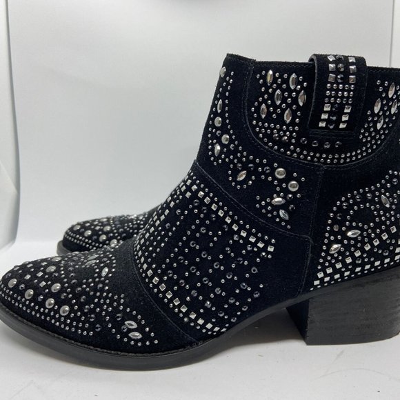 Fergie Elis Studded Black Suede Block Heel Booties SOLD - Picture 9 of 10